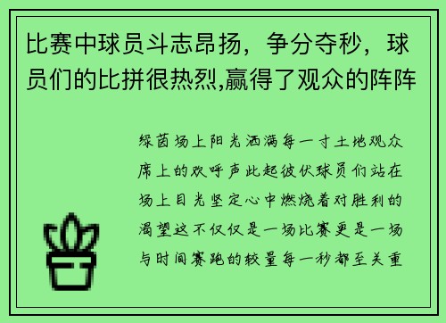 比赛中球员斗志昂扬，争分夺秒，球员们的比拼很热烈,赢得了观众的阵阵喝彩